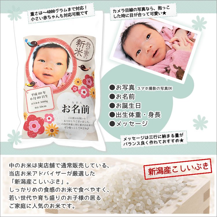 令和2年産新潟県産こしいぶき 抱っこ できる 赤ちゃんプリント 送料無料