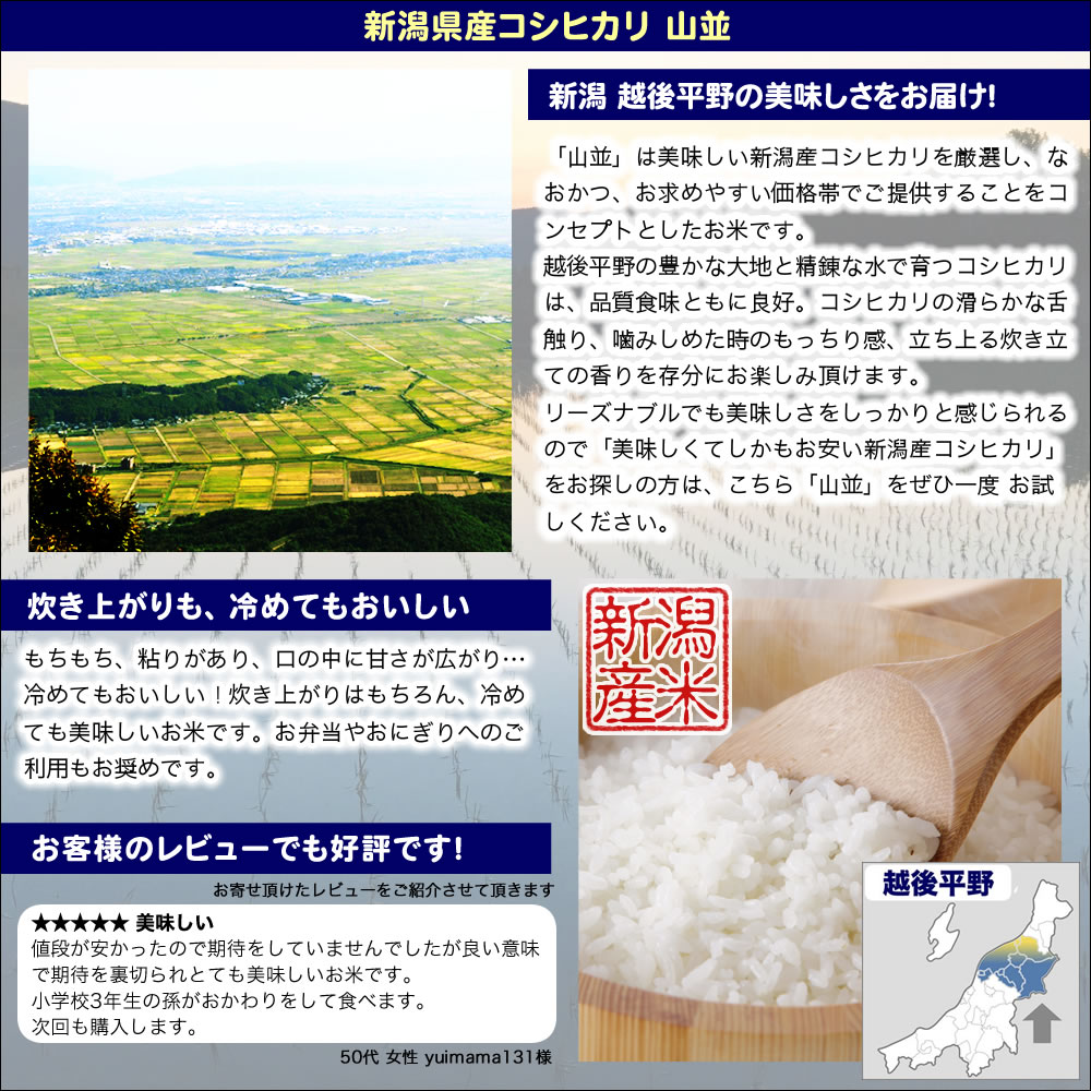 令和4年産 新潟県産コシヒカリ 山並 10kg（5kg×2）